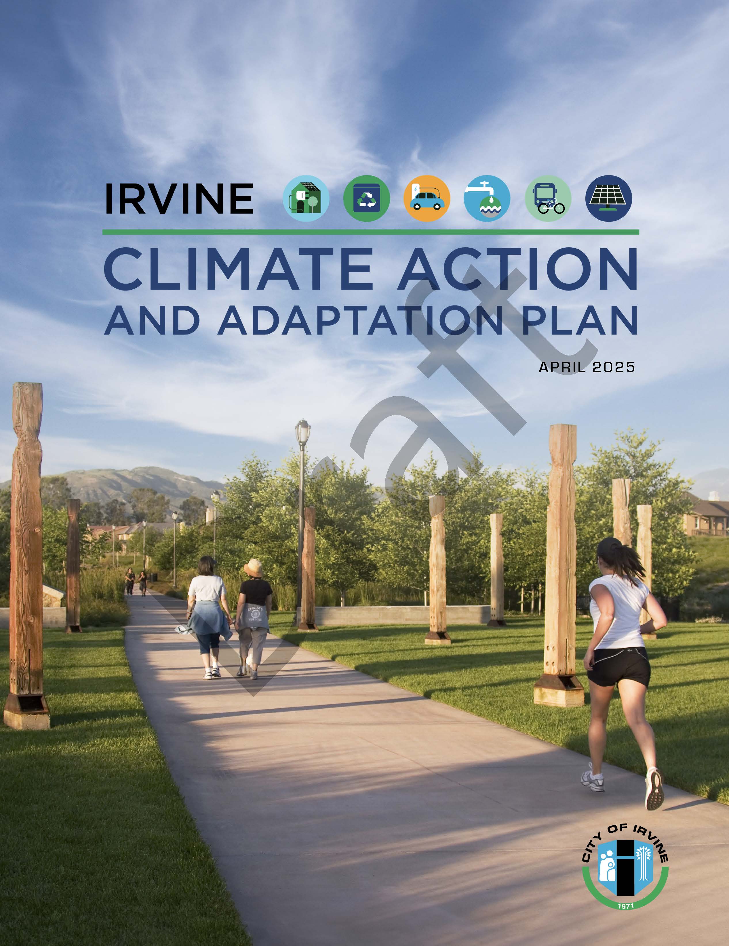 Image of a girl running with the caption "Irvine Climate Action and Adaptation Plan. April 2025