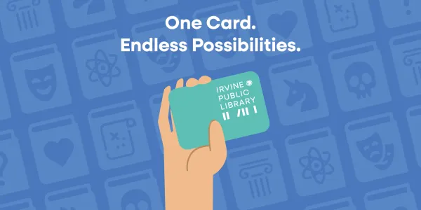 Graphic: Hand holds a teal library card for Boone Public Library, surrounded by genre icons.