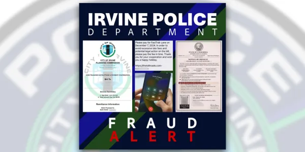 Graphic of Irvine Police Department alarming about fraud use