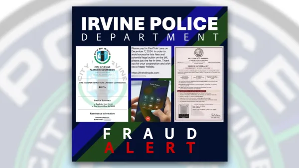 Graphic of Irvine Police Department alarming about fraud use