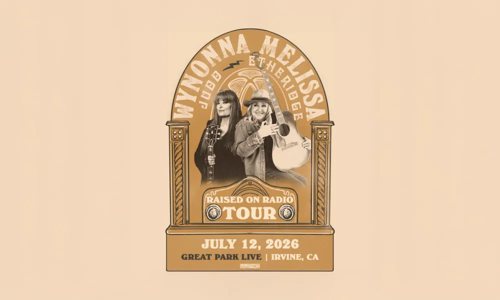 Graphic: Wynonna Judd &amp; Melissa Etheridge 'Barn on Barn Tour' logo, artists, guitar. July 12, 2024.
