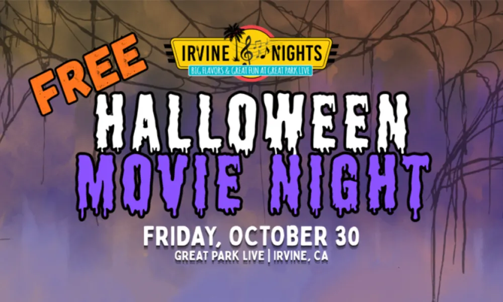 Advertisement for Free Halloween Movie Night on Friday, October 30, at Great Park Live.