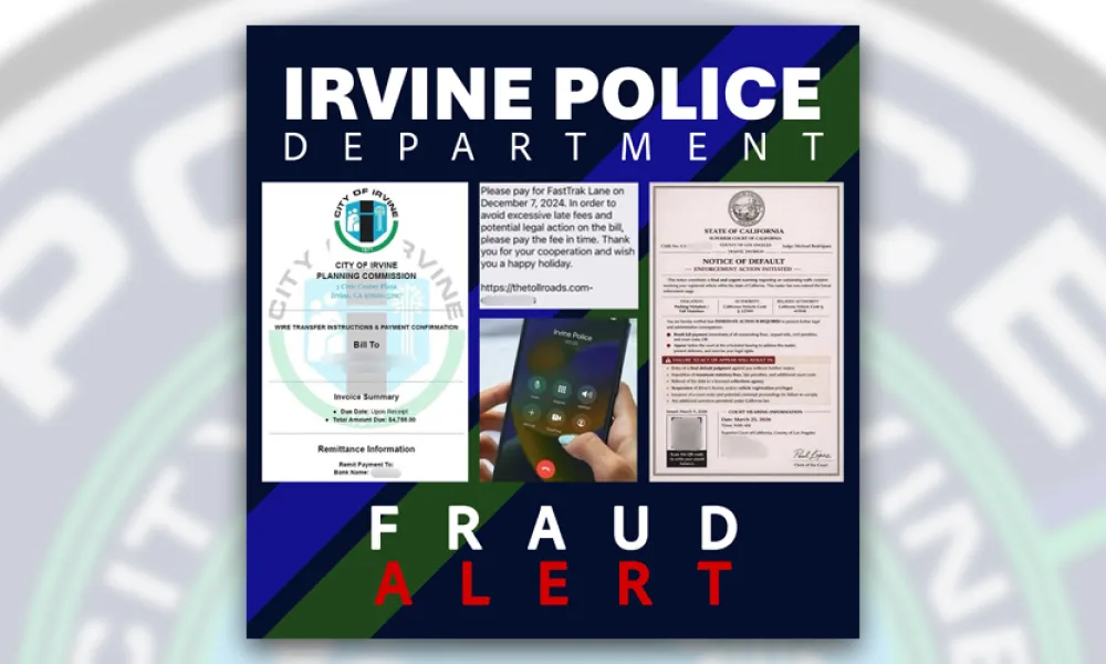 Graphic of Irvine Police Department alarming about fraud use