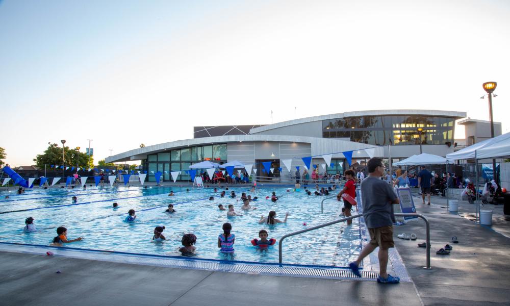 People in a swimming pool. 