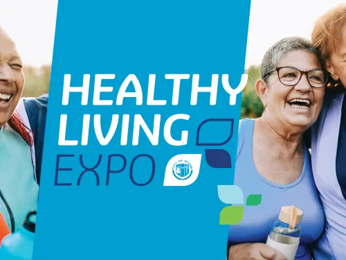 Image of Older Adults exercising with "Healthy Living Expo" text