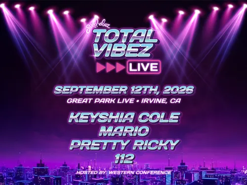 TOTAL VIBEZ LIVE concert graphic featuring Keyshia Cole, Mario, Pretty Ricky, and 112, September 12, 2026.