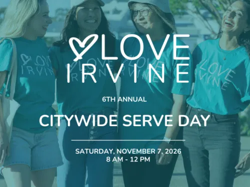 Graphic: Smiling women in teal shirts with 'Love Irvine' logo.