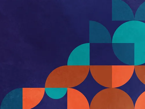 Dark blue graphic with orange and teal geometric pattern, yellow "25th" anniversary badge.