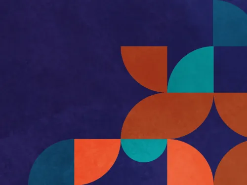 Dark blue graphic with orange and teal geometric pattern, yellow "25th" anniversary badge.