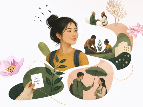 Image of a woman thinking about good deeds and kindness