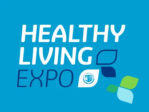 Blue square with Healthy Living Expo text